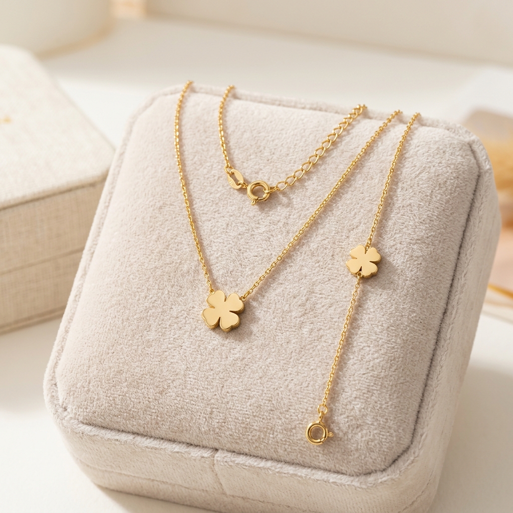 18K Gold Plated Clover Pendant & Bracelet Set